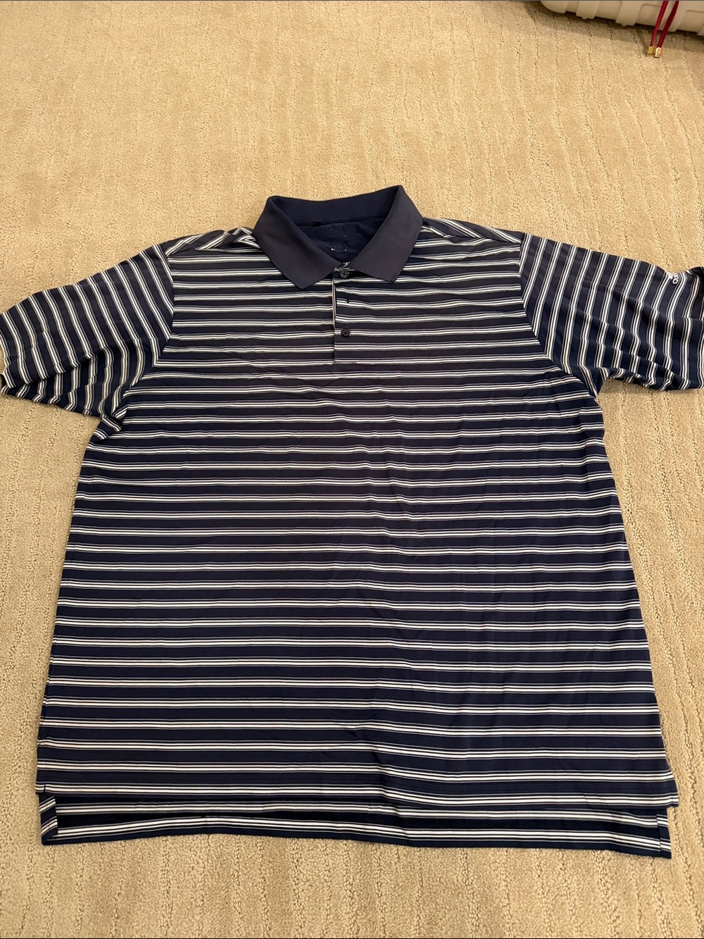 adidas Navy and White Striped Polo Shirt